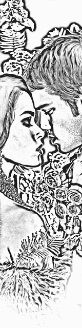 Free colorable bookmarks of a couple kissing on a white background
